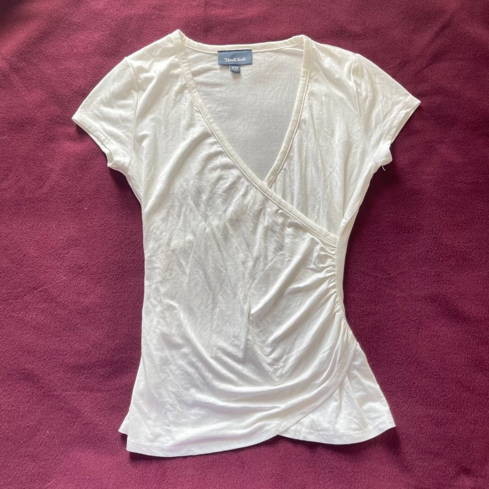 Modcloth Faux Wrap Ivory Blouse XXS